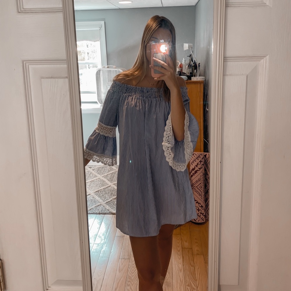 Striped Off the Shoulder Shift Dress